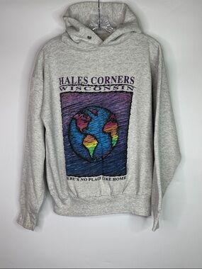 Vintage Hales Corner Wisconsin World Gray Hooded Sweatshirt 1993 XL